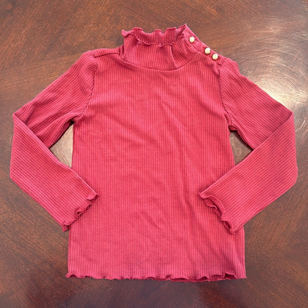 Janie and Jack Maroon Ribbed Turtle Neck Long sleeve Top